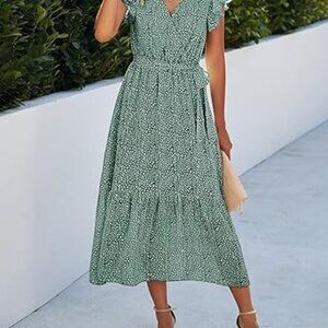 BTFBM Flutter Sleeve Wrap Maxi Dress in Sage Print Size XL